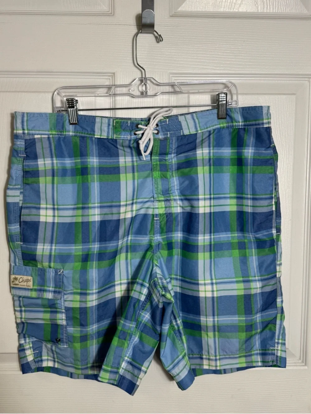 Chaps Ralph Lauren Plaid Swim Trunks XL Blue Green Lined